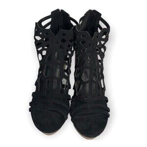 Hot Tomato Suede Black Wedge Heels